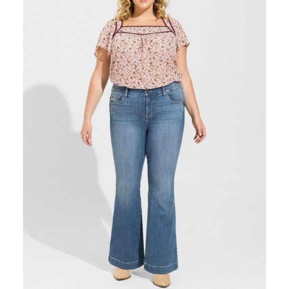 🆕 Crinkle Chiffon Flutter Sleeve Top Blouse 3 3X 22 24 NWT Torrid New! Floral - Picture 2 of 6